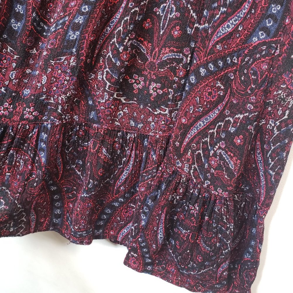 American Eagle Drop Waist Paisley Floral Dress S Maroon Burgundy Peasant Boho - Picture 7 of 10